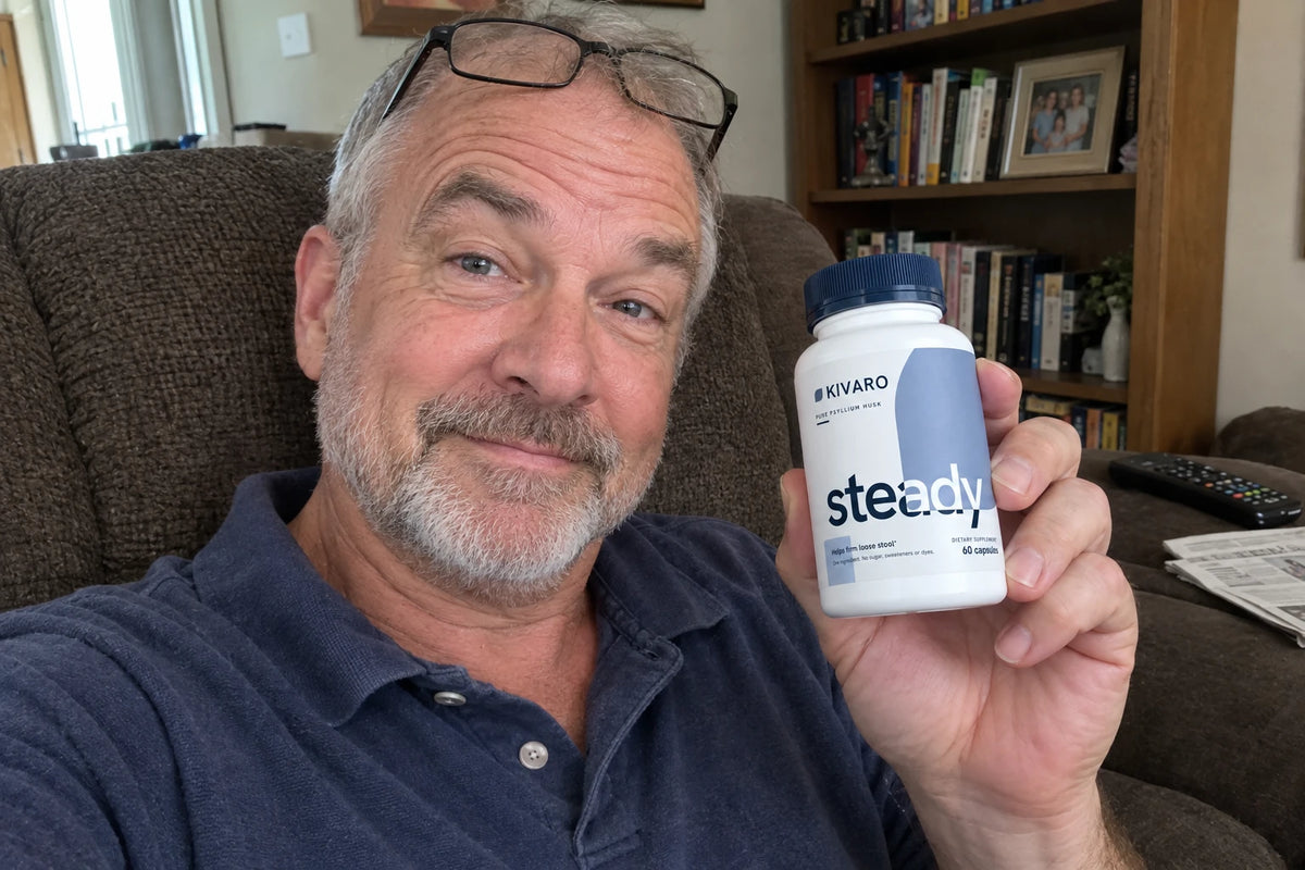 Person holding the bottle, everyday setting, ages 40–65