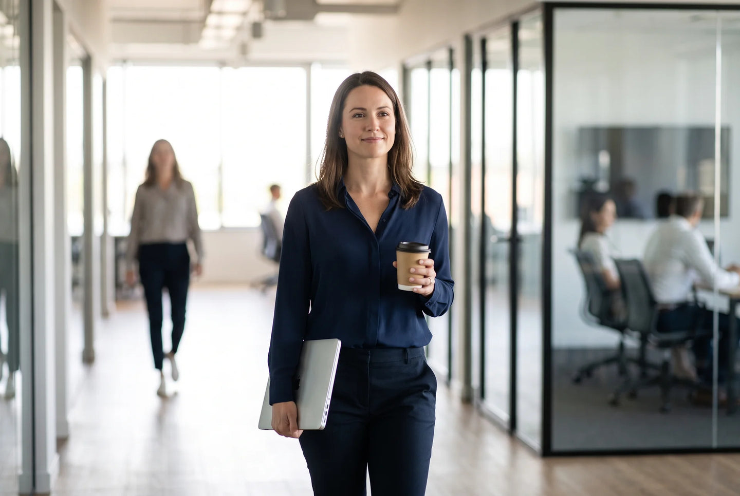 Woman confidently presenting at work